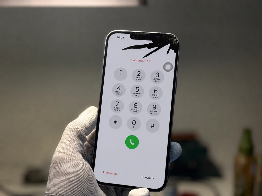 Ремонт iPhone 14 Plus у Києві — діагностика пошкодженого екрана в iFix iPhone 14 Plus із пошкодженим екраном перед ремонтом у сервісному центрі iFix у Києві